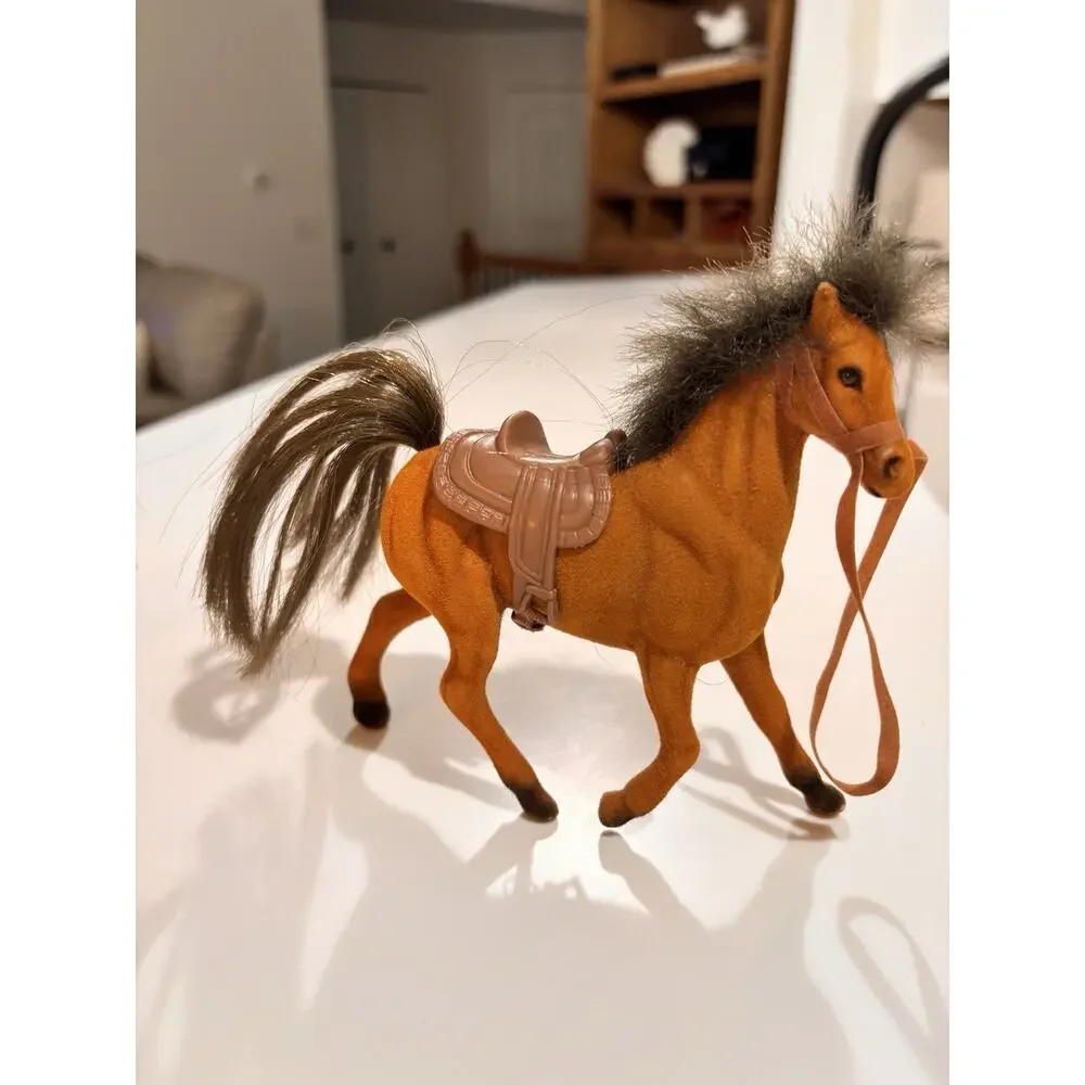 Vintage Small Flocked Plastic Horse Lot Toy Figurine Pony Brown & Black 4.75”